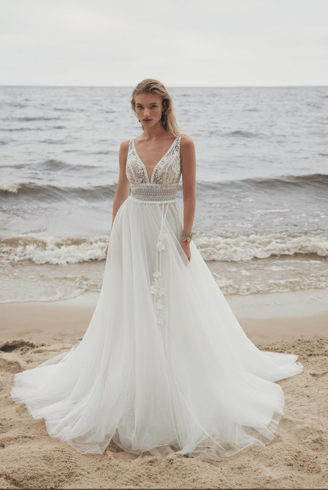 chinese dress ladies Wedding Dress with Halter Neckline, Lace, Macramé, and Fringes – M.R DESIGN main image 0