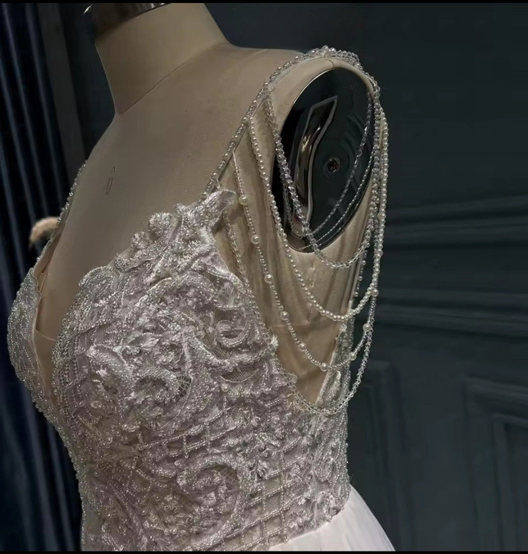 Déesse: Modern Mermaid Gown with Attached Sheer Cape