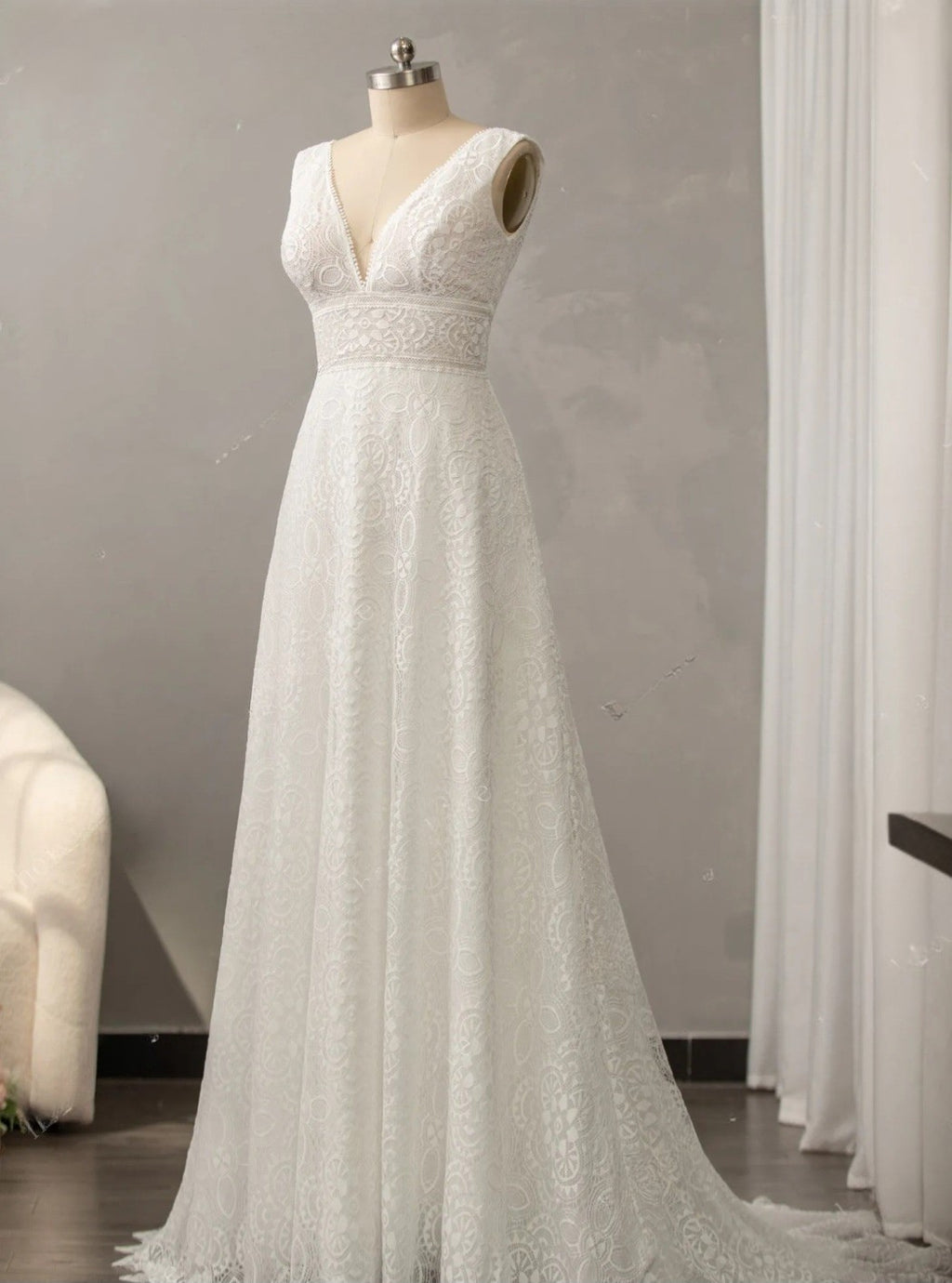 Forêt: All-Over Lace A-Line Gown with Defined Waist