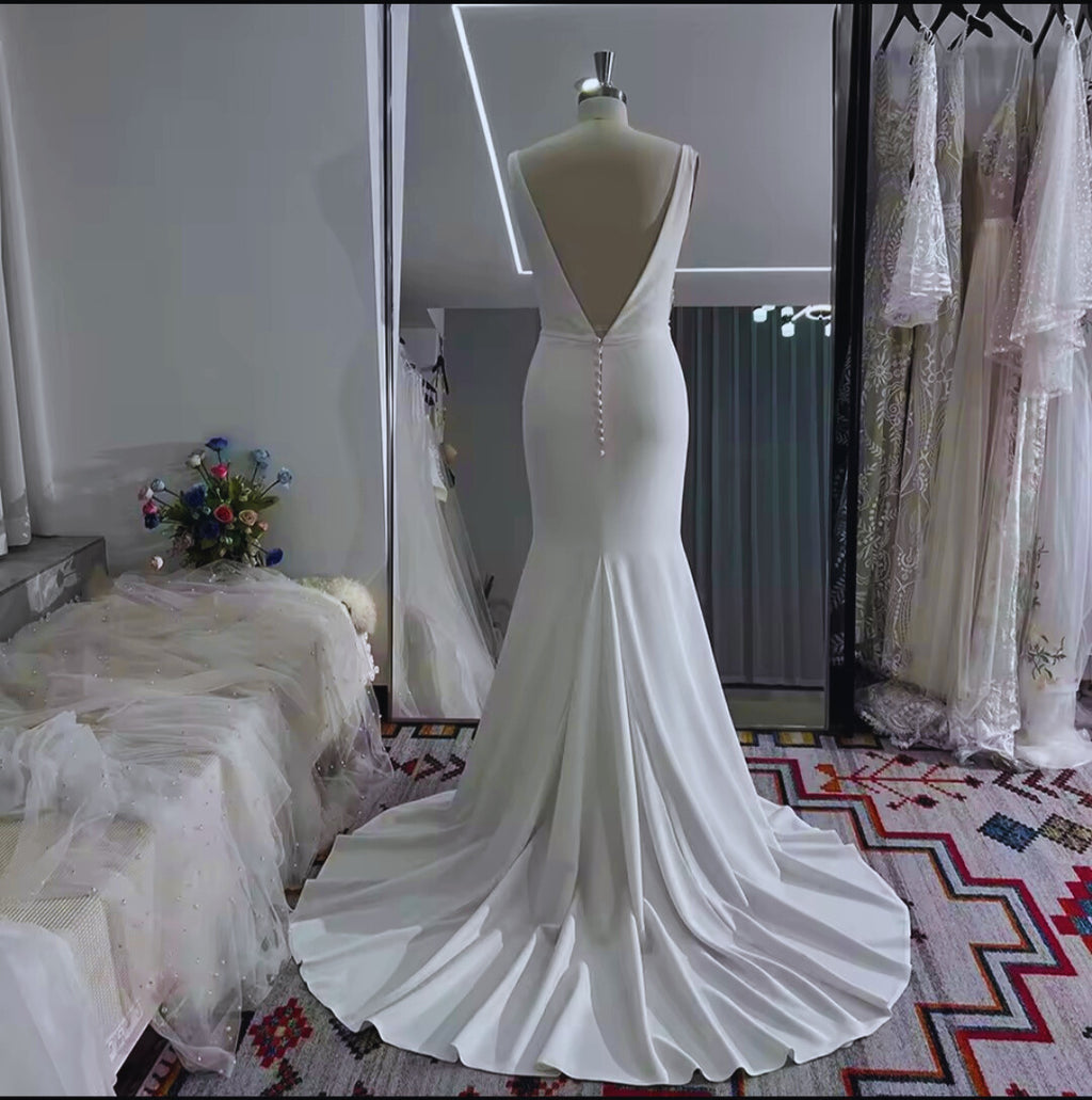 Déesse: Modern Mermaid Gown with Attached Sheer Cape