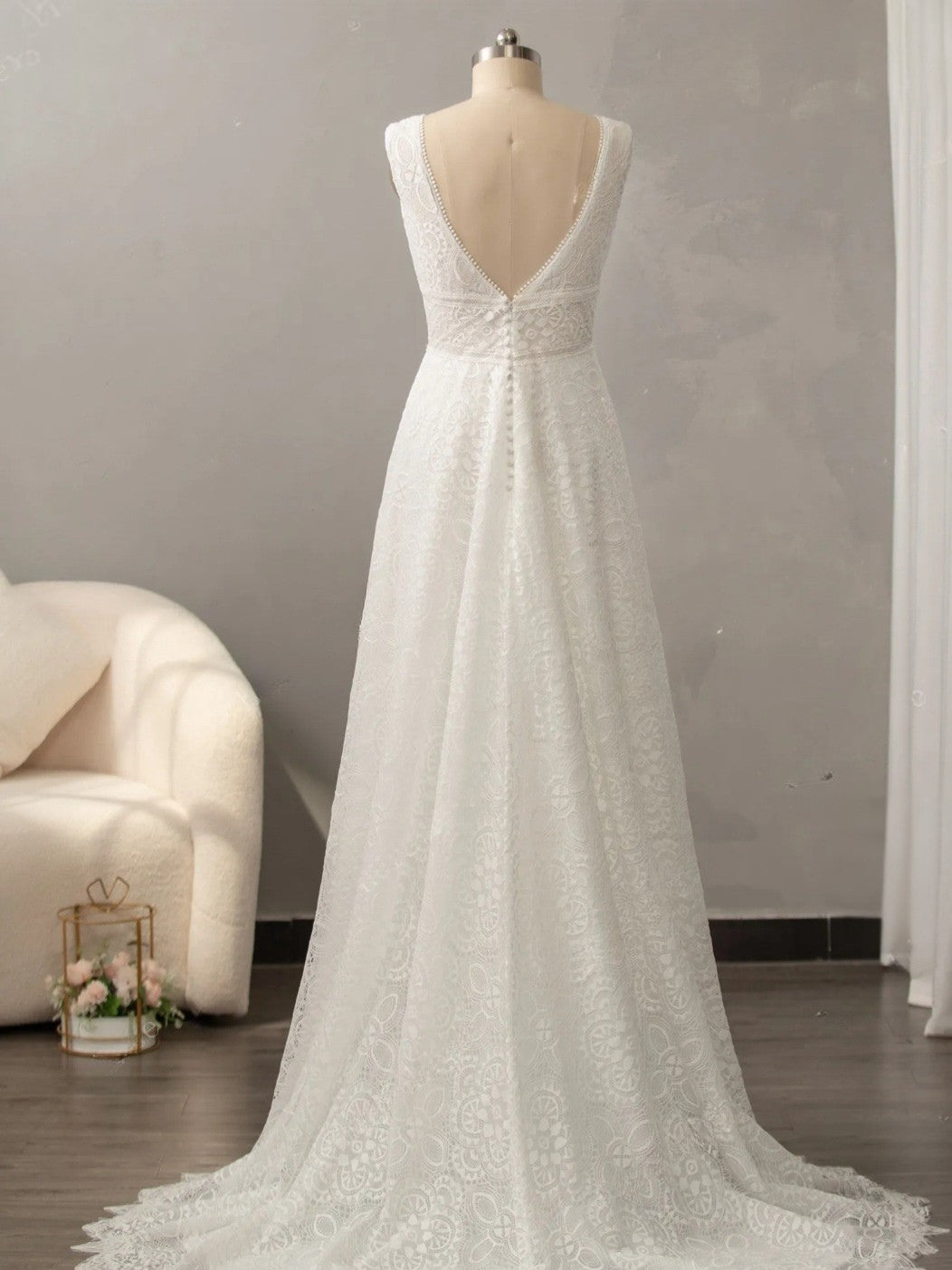 Forêt: All-Over Lace A-Line Gown with Defined Waist