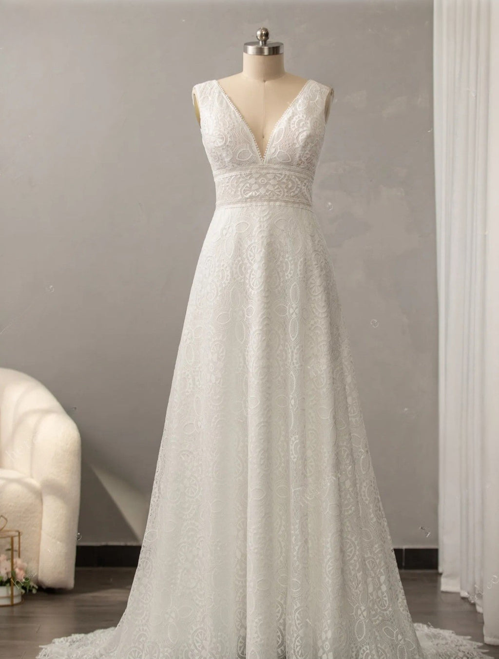 Forêt: All-Over Lace A-Line Gown with Defined Waist